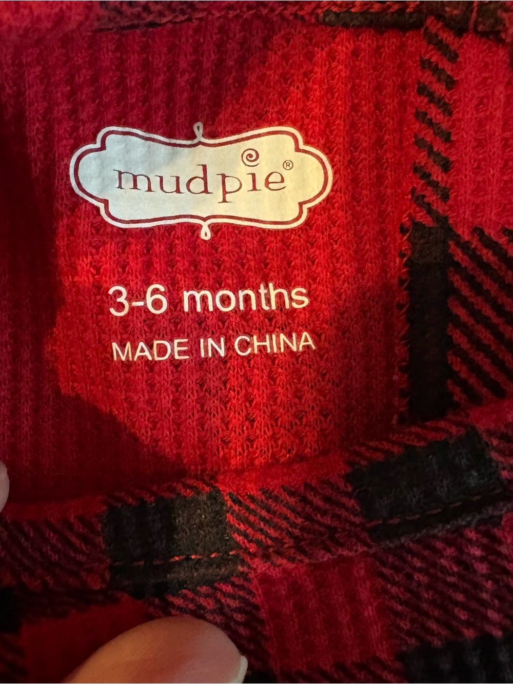 Mud Pie Red and Black Buffalo Plaid Ruffle Footie and bow 3-6 months - Picture 3 of 4